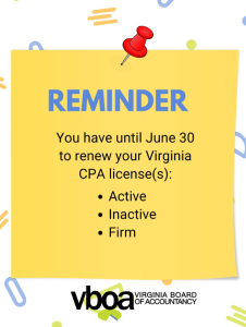 Reminder - CPA renewals end June 30